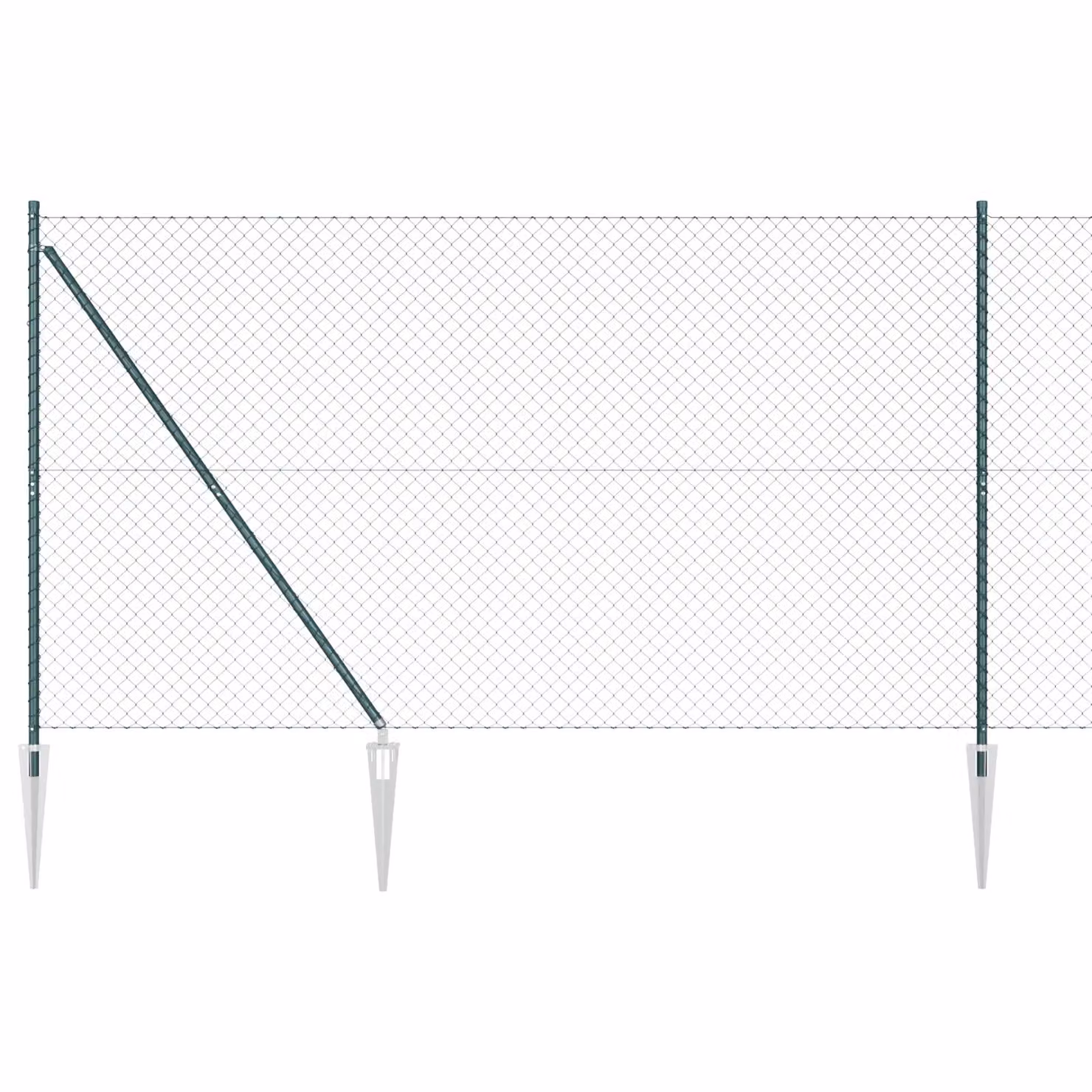 Berkfield Home Green Galvanised Steel Chain Link Fence with 7 Spike Posts, W: 10 m, H: 1.5 m – 1