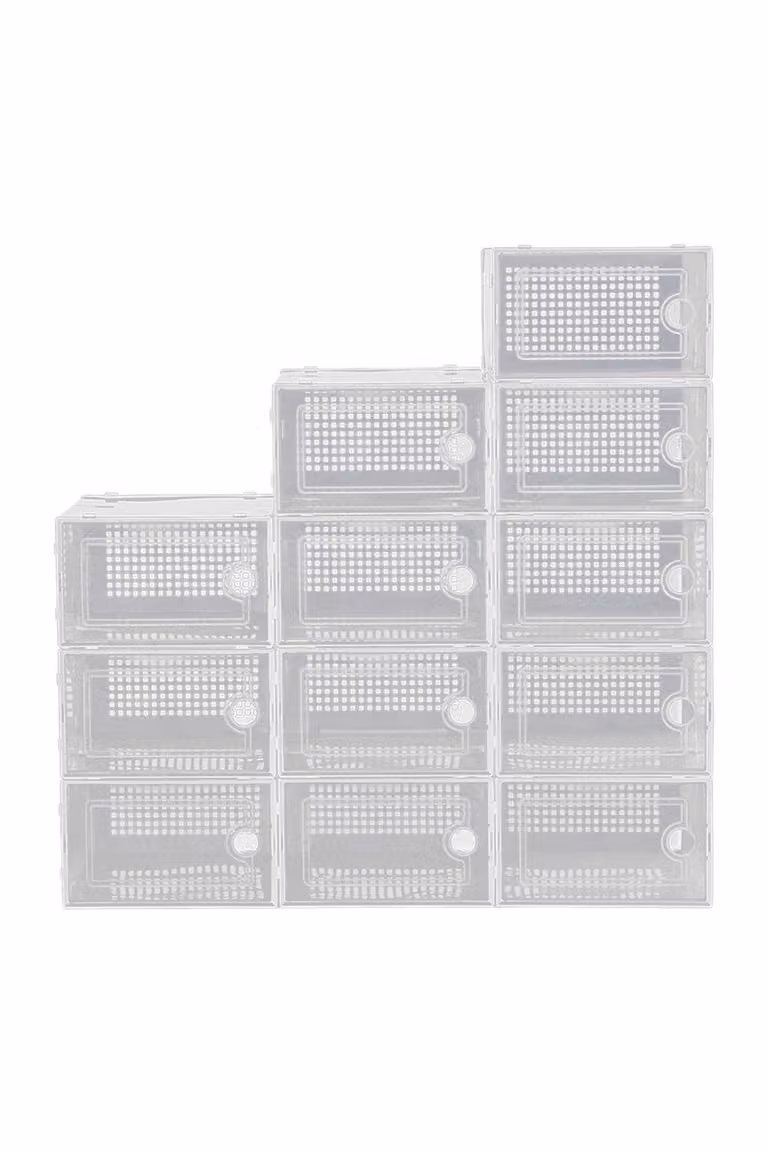 ExtraStar 12 Pack Stackable Shoe Storage Boxes with Transparent Fronts in White