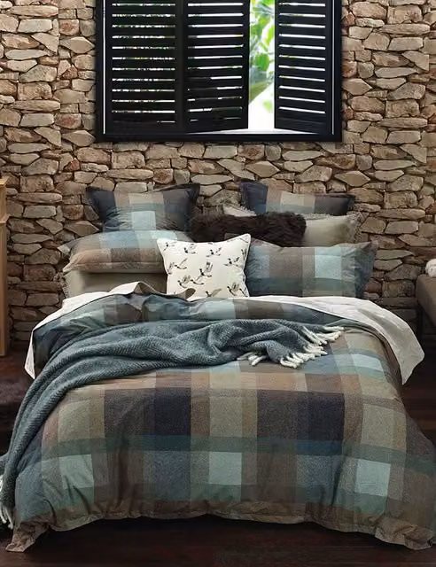 MM Linen Reversible Checked Pure Cotton Lodge Bedding Set, Brown Mix, W: 200 cm x H: 200 cm