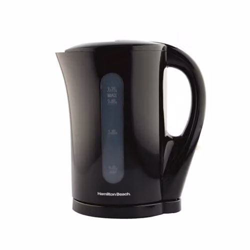 Hamilton Beach Essential Plastic Kettle with Auto Shut Off, Black, 1.7L