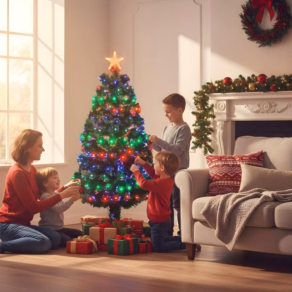 Shatchi Multicolour Fibre Optic Pre-Lit Christmas Tree in Green, H 90 cm x W 40 cm x D 40 cm – 5