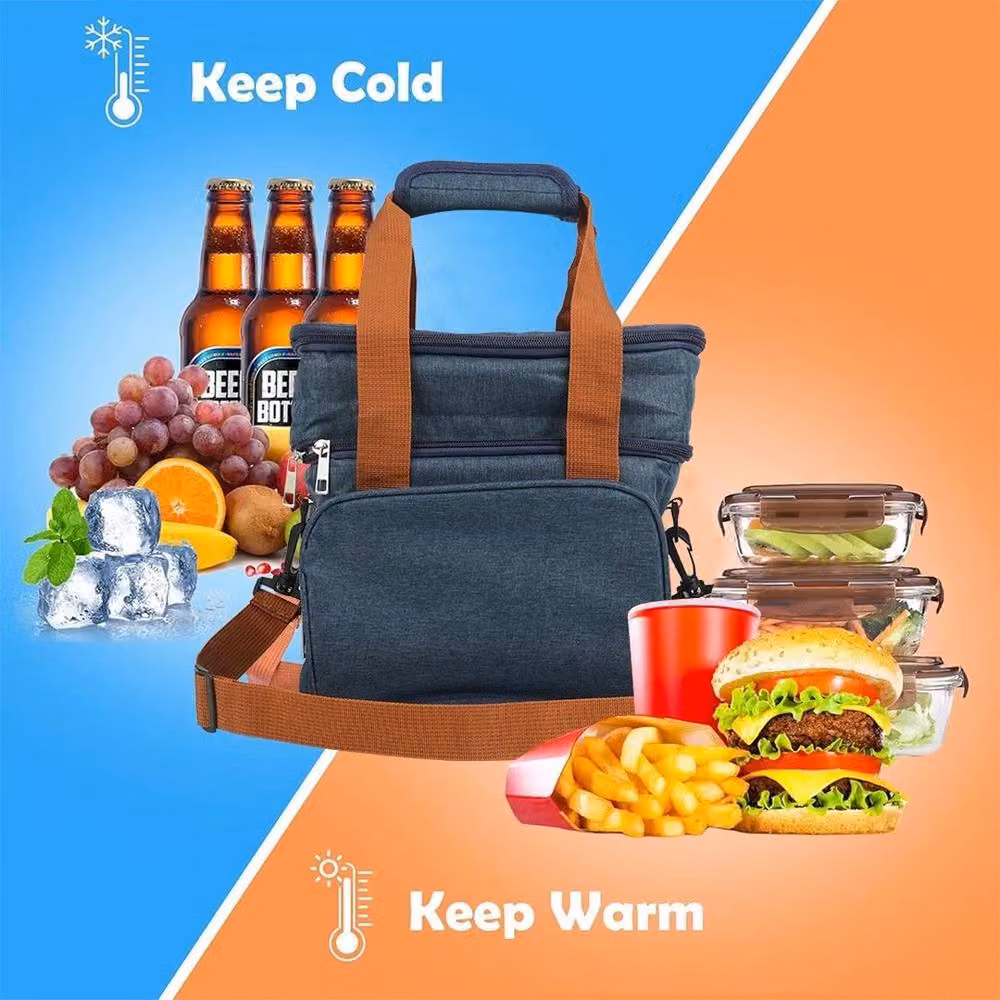 NESTLUNE Double Deck Large Insulated and Leakproof Reusable Lunch Bag in Blue, W: 100 cm, D: 15 cm, H: 15 cm – 4