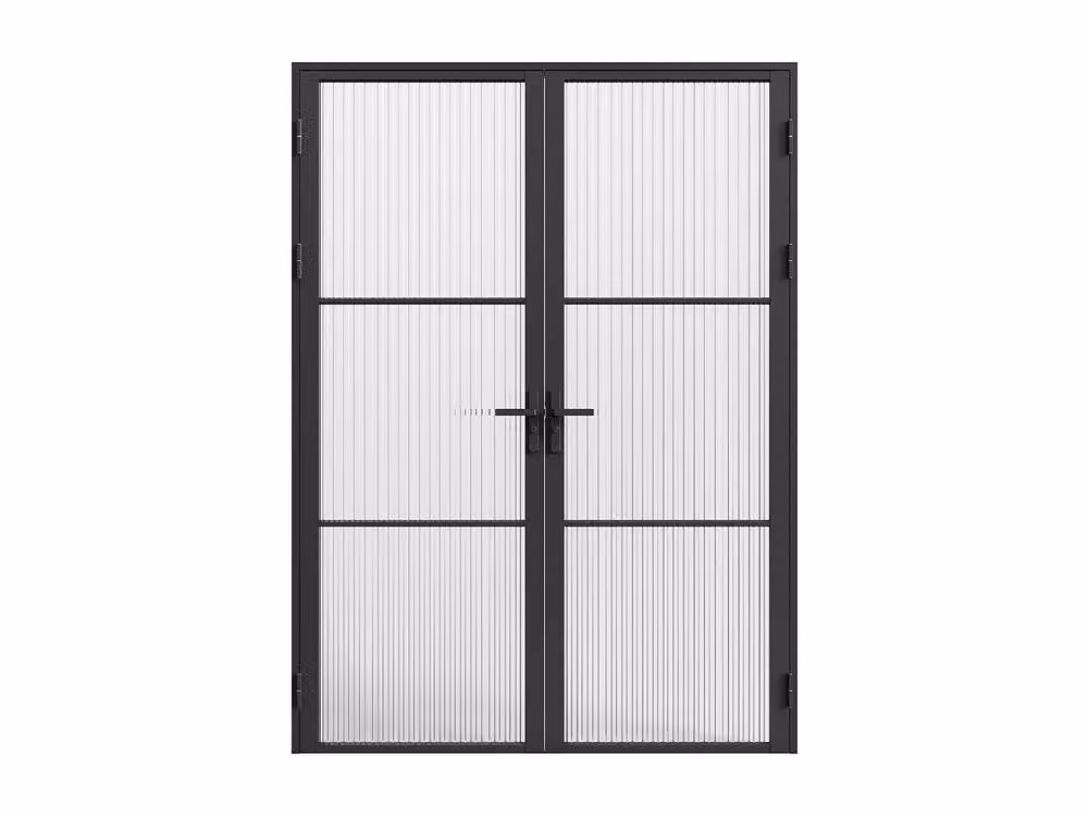 Vente-unique Reversible Double Swing Door Block in Black Aluminium and Textured Glass – 3