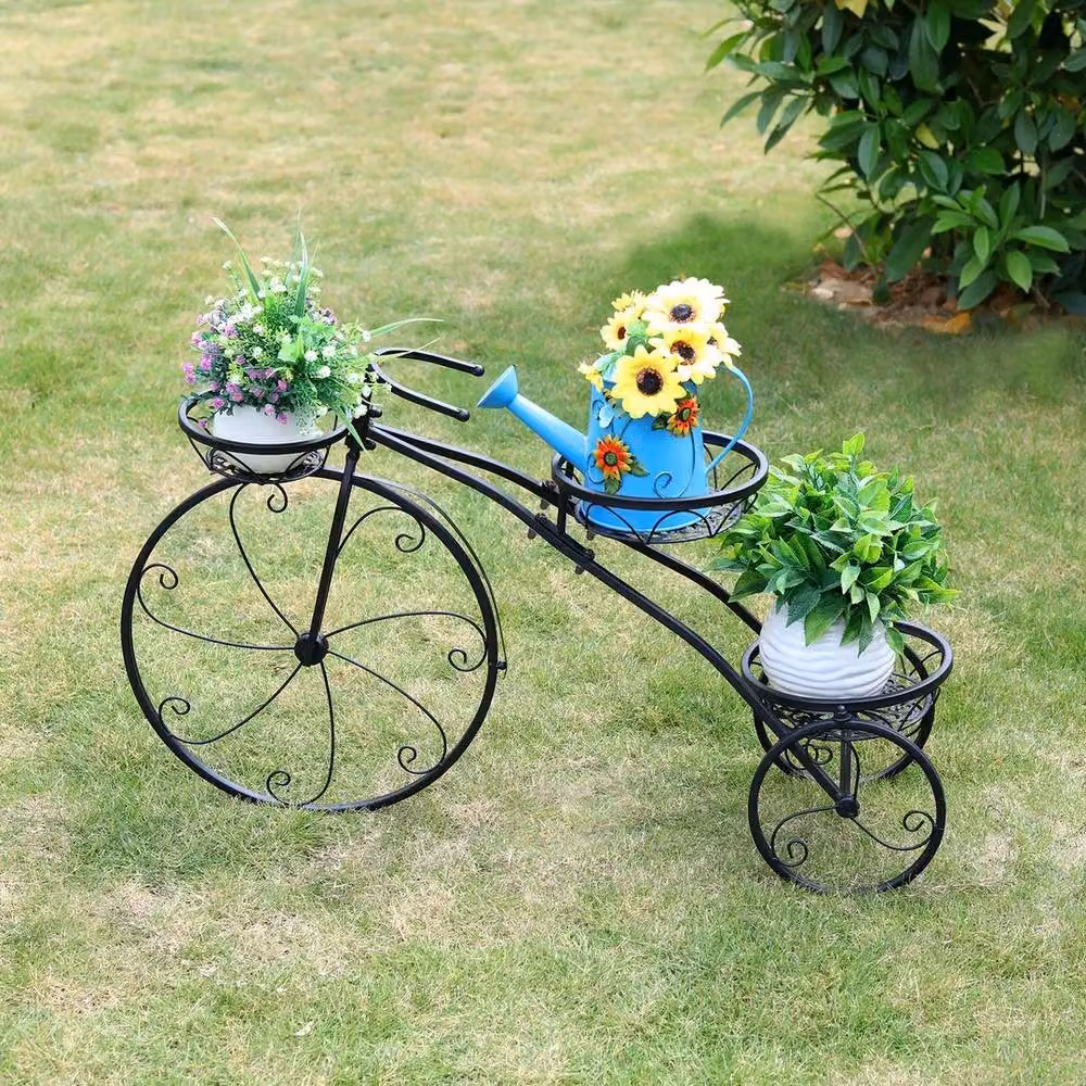FLAVORA Nostalgic Tricycle Metal Plant Stand and Flower Planter in Black – 4
