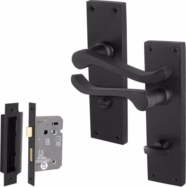 AFIT Matt Black Scroll Bathroom Handle and WC Privacy Lock Set, W/D/H: 15.0 x 15.0 x 15.0 cm – 1