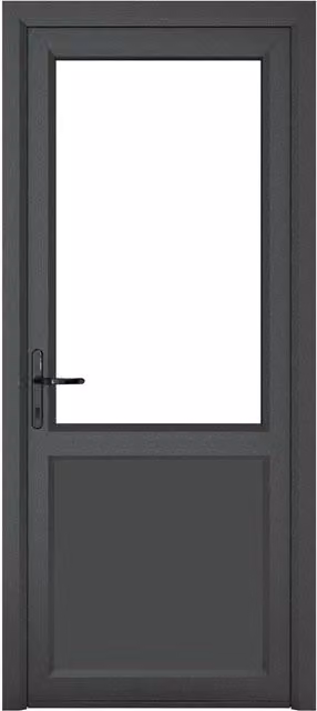 Crystal Direct uPVC Single Door with Half Glass and Half Panel, Right Hand, Dark Grey, W: 92 cm, H: 209 cm
