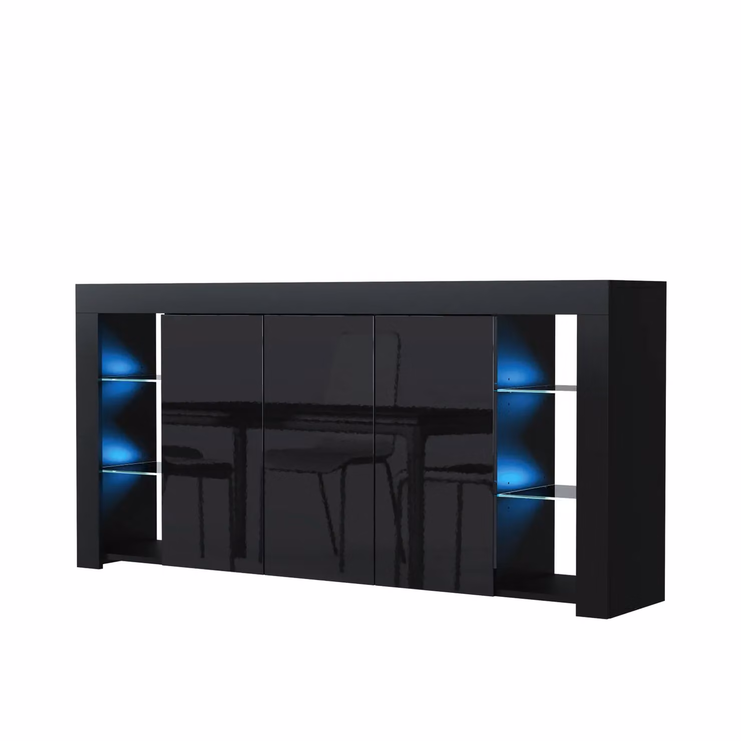 Mex Furniture LTD Modern Black Gloss Sideboard with LED Lighting, W: 164 cm, H: 83 cm, D: 35 cm – 2