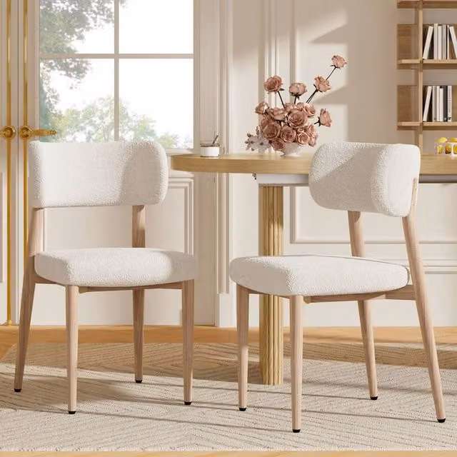 ModernLuxe Set of 4 Bouclé Dining Chairs with Metal Frame in Beige/White