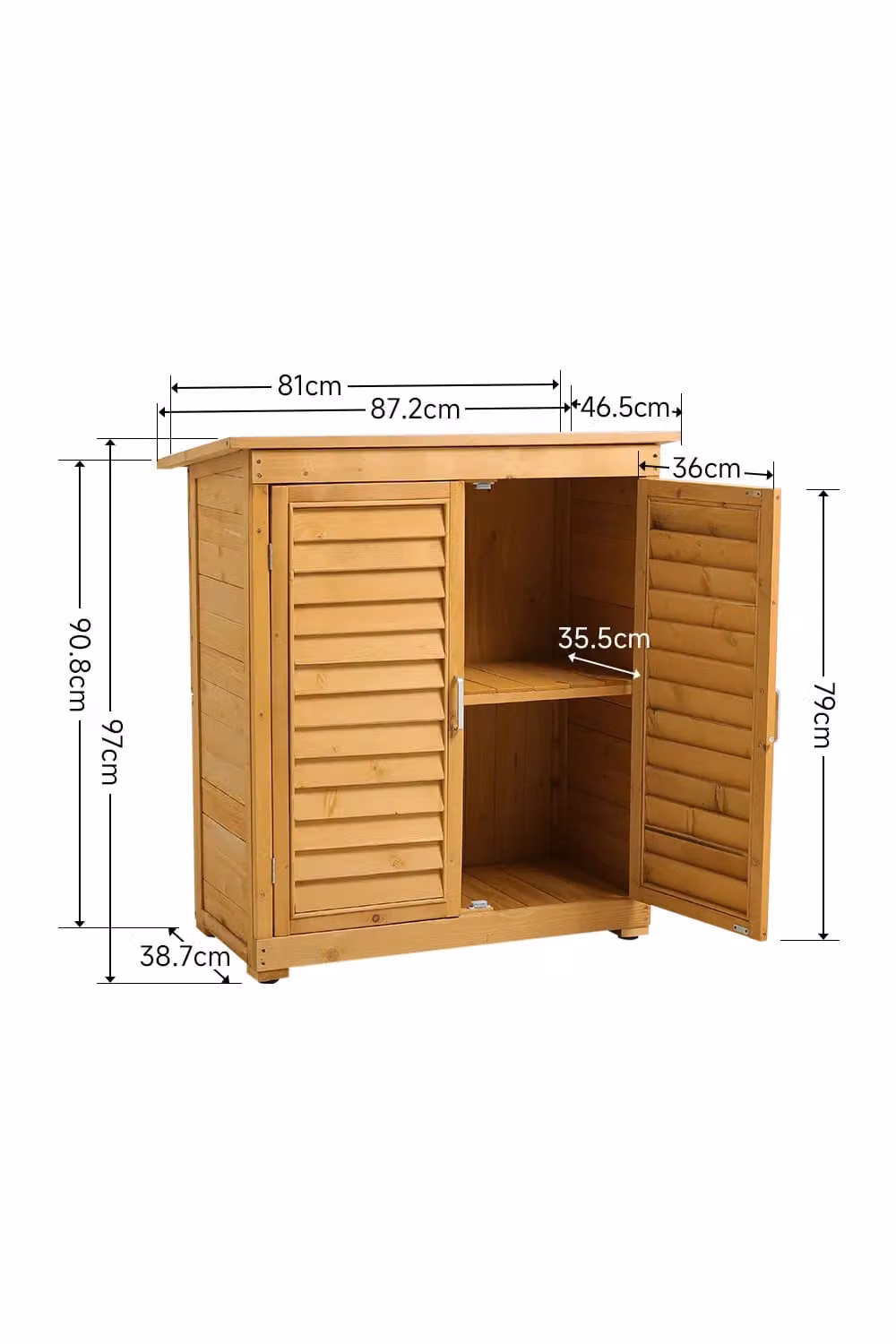 Garden Sanctuary Solid Wood Garden Tool Shed Storage Cabinet in Yellow and Brown, W/D/H: 97.0 x 38.7 x 87.2 cm
