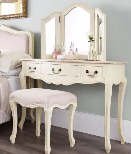 Statement Furniture Juliette Dressing Table Set with Stool and Tri-Fold Mirror in White – 3