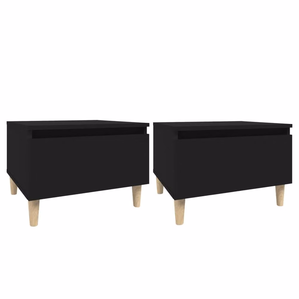 Berkfield Home Set of 2 Black Side Tables in Engineered Wood, W/D/H: 50 x 46 x 35 cm – 1