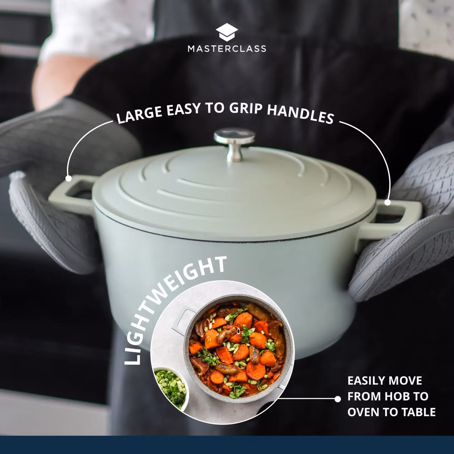 MasterClass Cast Aluminium Non-Stick Green Casserole Dish with Lid, 4L, Diameter: 24 cm – 7
