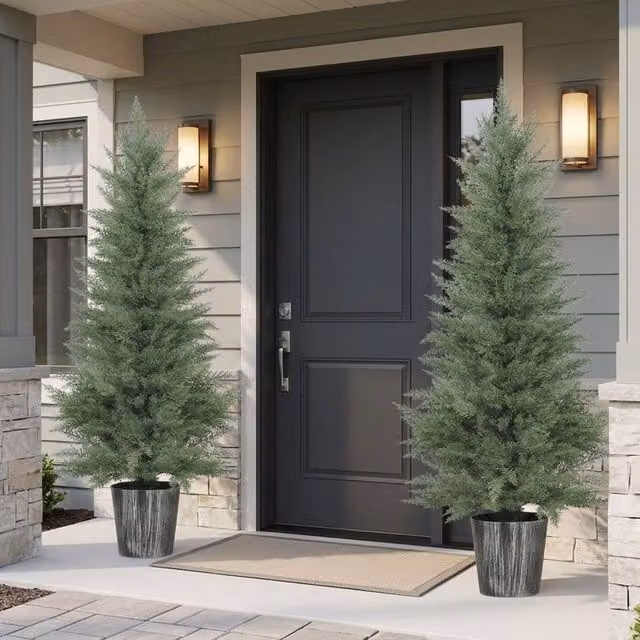 STILVORA Set of 2 Green Artificial Cypress Trees with Plastic Pots, Height: 135 cm – 1