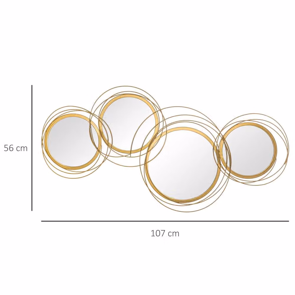 STILVORA Modern Round Wall Mirror with Four-Part Waved Circle Geometric Design in Gold, Diameter: 107 cm – 2
