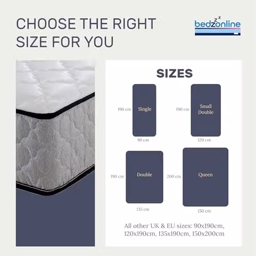 BEDZONLINE Cool-Touch Hybrid Memory Foam and Spring Mattress, White or Grey, 2ft6 Small Single, H: 20 cm, W: 76.2 cm, D: 198.12 cm – 2