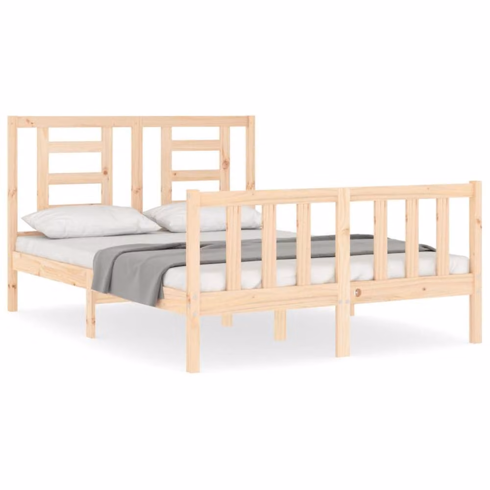 Berkfield Home Beautiful Bed Frame with Headboard in Natural Solid Pine, W/D/H: 140 x 200 x 145.5 cm – 2