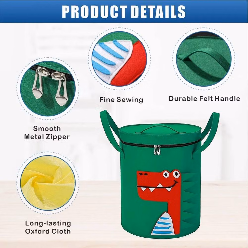 PAWNORA Large Collapsible Fabric Storage Box with Dinosaur Design in Green – 3