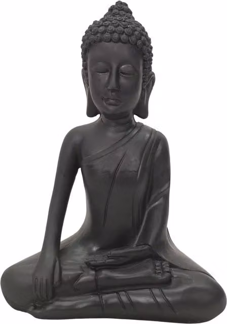 Samuel Alexander Meditating Buddha Sculpture in Black Resin for Tabletop or Patio Decoration