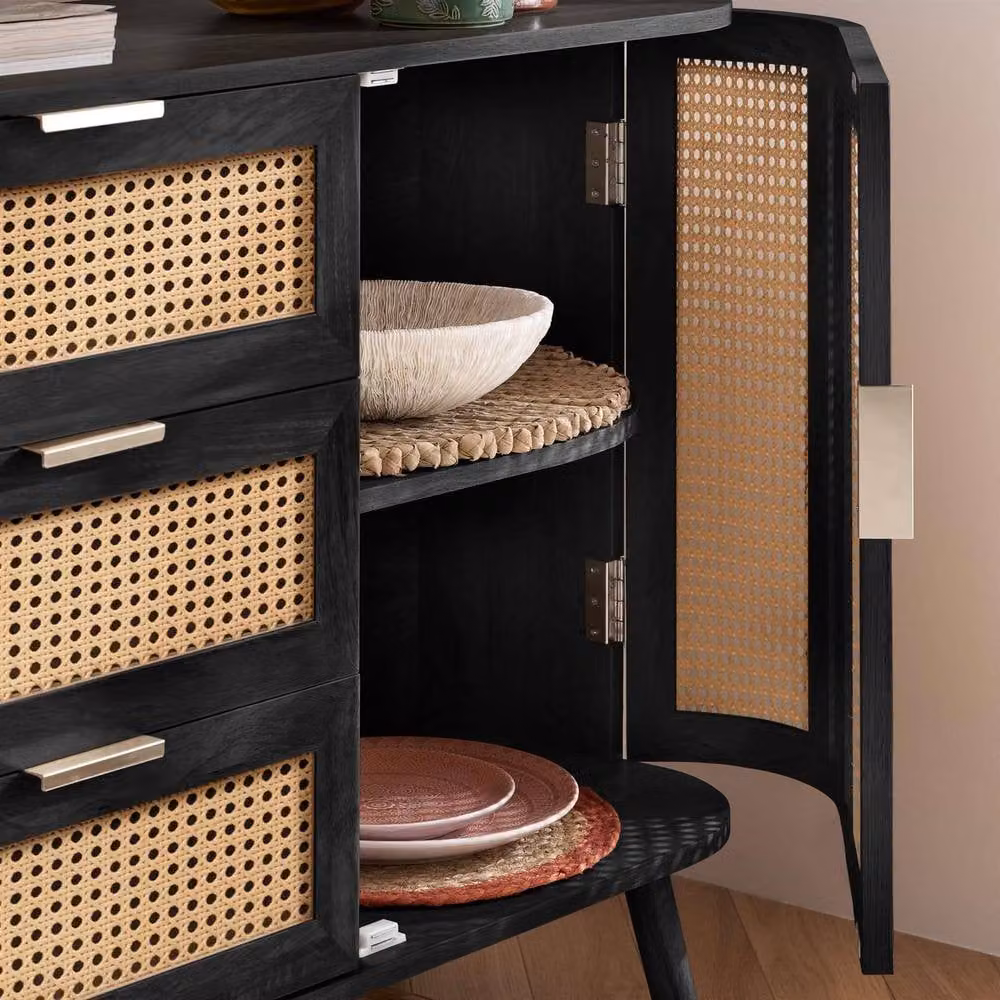 Birlea Noah Black Rattan 2 Door 3 Drawer Sideboard – 2