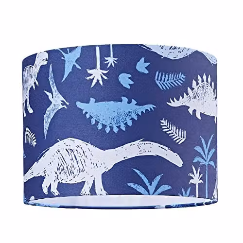 Happy Homewares Modern Dinosaur Themed Cotton Lamp Shade in Blue and White, Diameter: 25 cm – 1