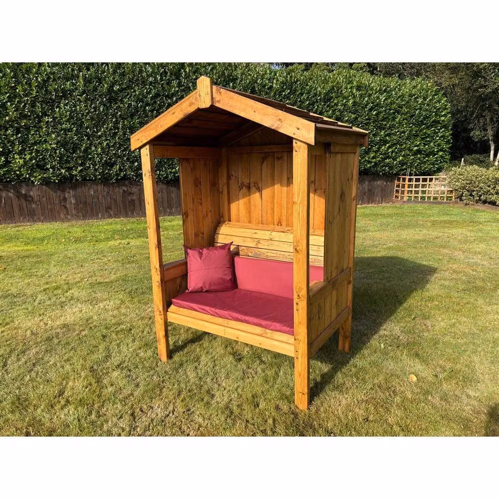 Charles Taylor Imperial Two Seater Garden Arbour in Brown Treated Hardwood with Cushions, W: 129 cm, D: 80 cm, H: 183 cm – 2