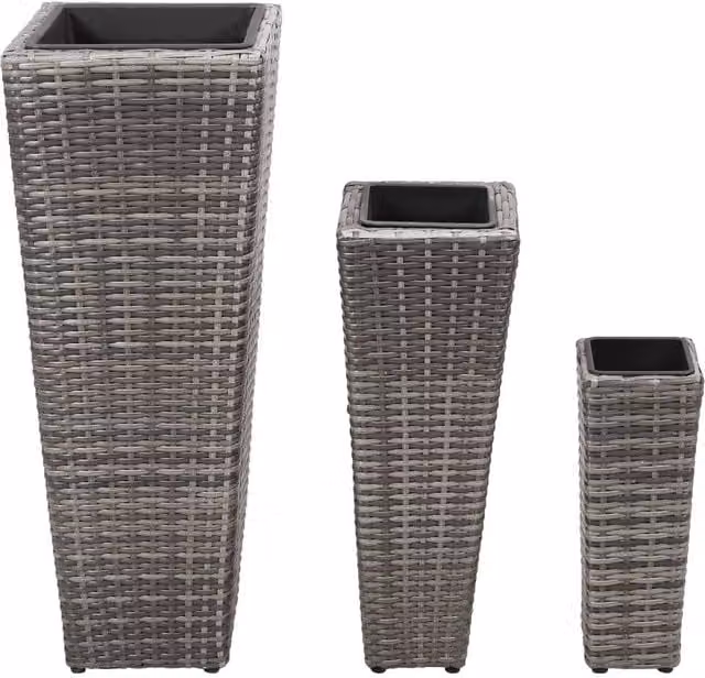Berkfield Home Garden Grey Poly Rattan Raised Beds, 3 Piece Set