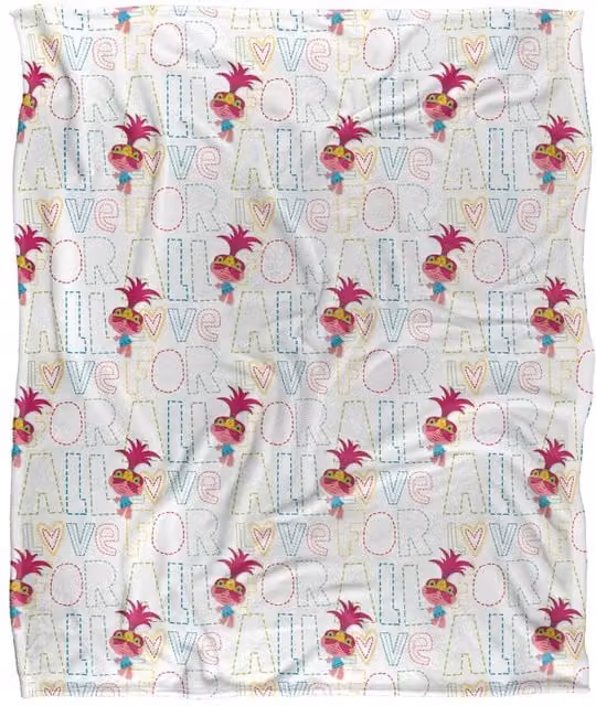 DreamWorks Trolls Soft Throw Blanket, Pink and Multicolour, W: 152 cm, D: 127 cm