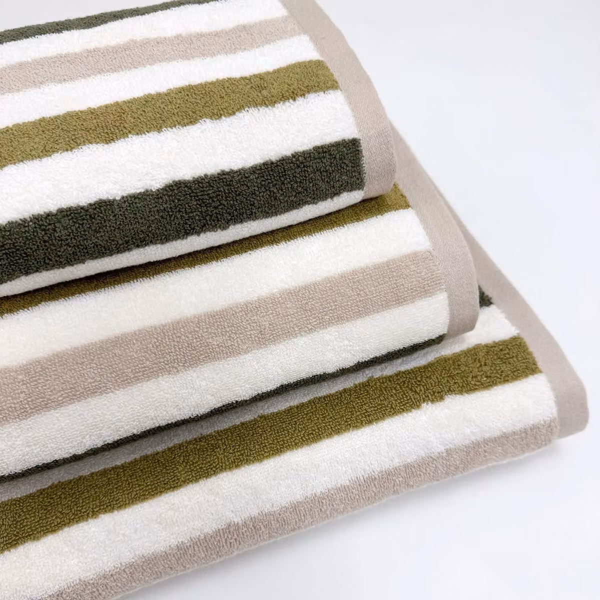 Allure Bath Fashions Cali Striped Cotton Towel Set, Pack of 2, Green, W/H: 70 x 140 cm – 2