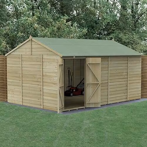 Forest Garden Rustic Wooden Reverse Apex Shed with Double Doors in Brown or Green, W/D/H: 457.2 x 304.8 x 244.1 cm – 2