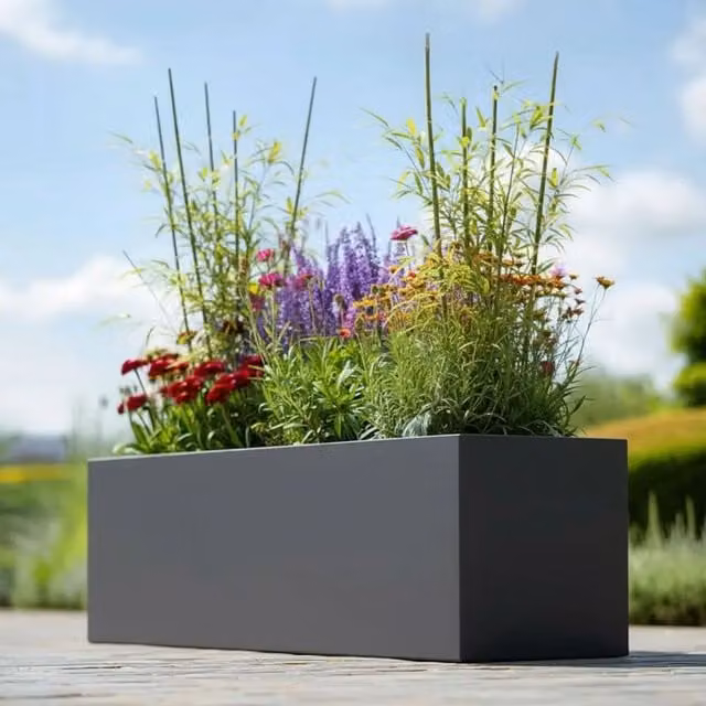Tulipy Galvanised Steel Trough Planter, Matte Grey, W/D/H: 24 x 70 x 24 cm