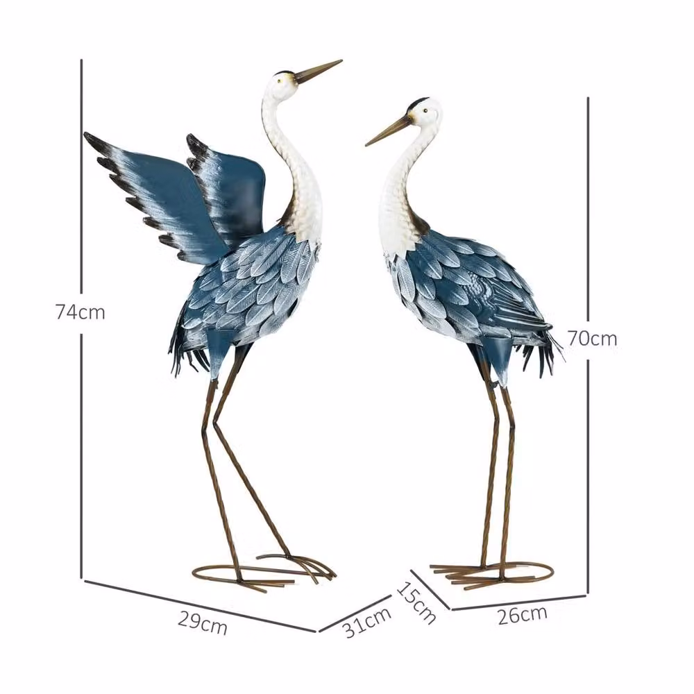 VOGREX Blue and White Metal Heron Standing Garden Ornament – 2