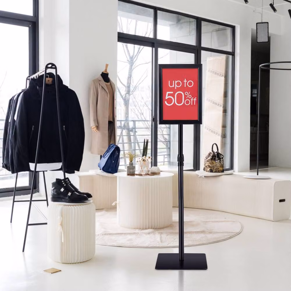 Costway Adjustable A4 Pedestal Poster Stand Shop Sign Display Holder Advertisement Board in Black – 3