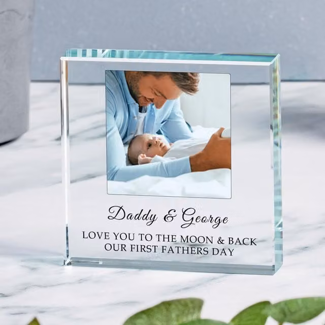 Uniqueful Personalised Photo Glass Token in Transparent and Beige for Father's Day