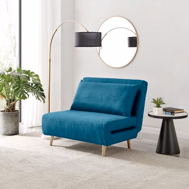 FurnitureboxUK Bobby Blue Upholstered Fabric Sofa Bed with Solid Wood Frame