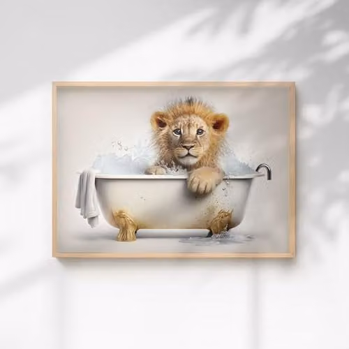 60 Second Makeover Baby Lion Quirky Animal Print Paper Poster, A4, Multicolour