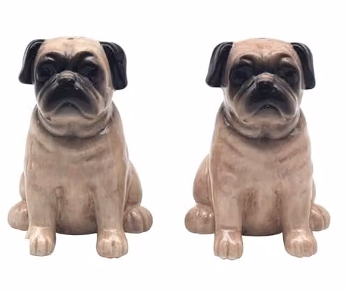Lesser & Pavey Animal Crackers Pug Salt and Pepper Set, Multicolour Ceramic Refillable Shakers – 1