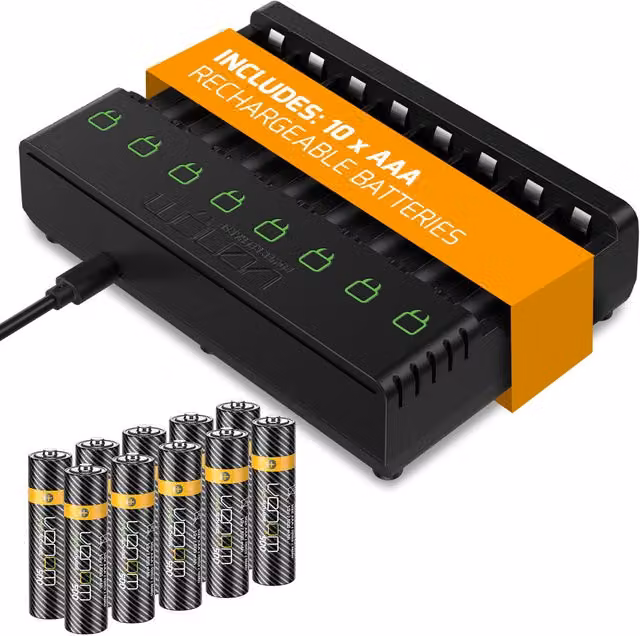 Venom 8-Way USB-C Charger with 10 x 500mAh AAA Rechargeable Batteries, Black