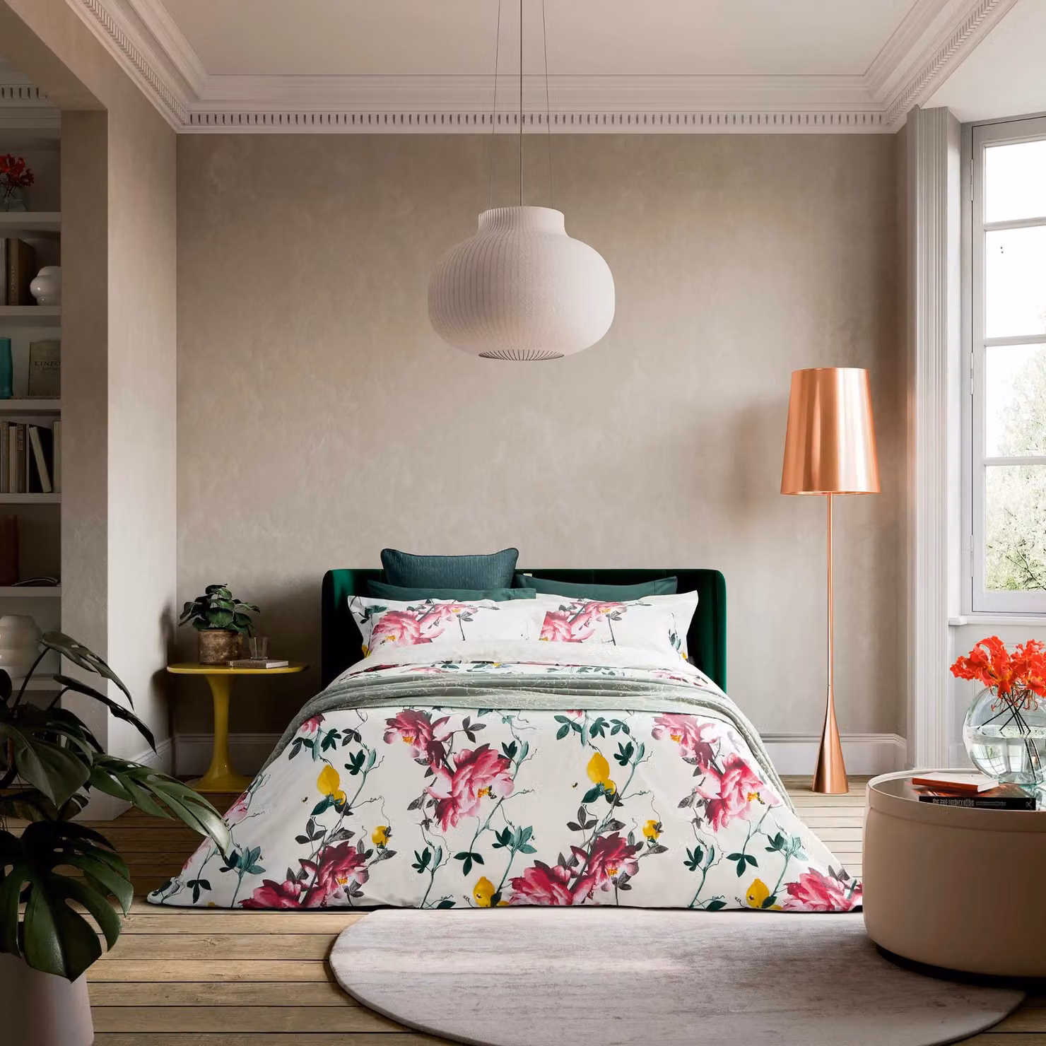 Ted Baker Citrus Bloom Reversible Floral Cotton Percale Double Duvet Cover Set with Pillowcases in Pink, Beige and White, W/D/H: 200 x 220 cm – 2