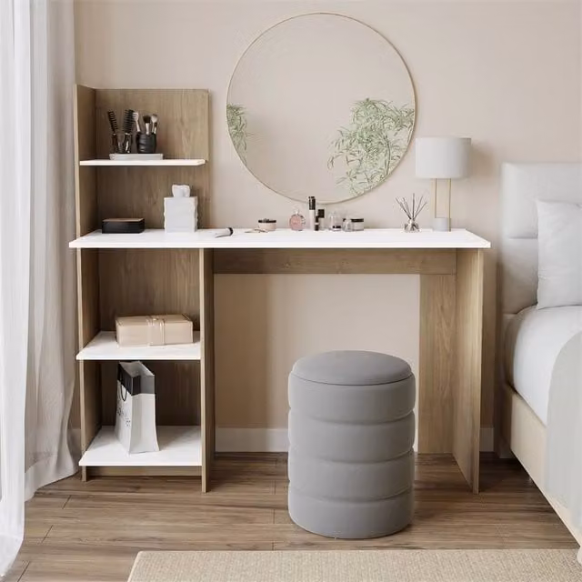 Nordara Beige-Franco Modern 4-Tier Computer Desk for Home Office Study