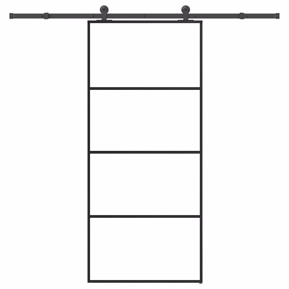 Berkfield Home Modern Sliding Door with Hardware Set, Black ESG Glass and Aluminium, W: 90 cm, H: 205 cm – 2
