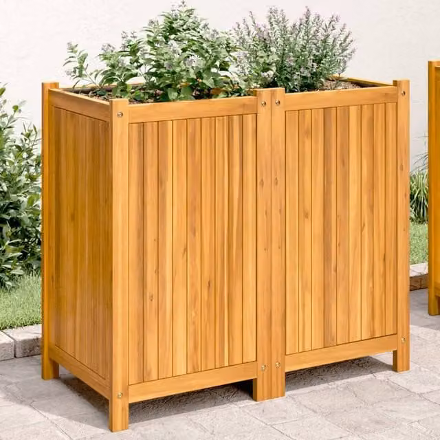 Berkfield Home Garden Planter with Liner in Brown Solid Wood, W: 84 cm, D: 42 cm, H: 75 cm – 1