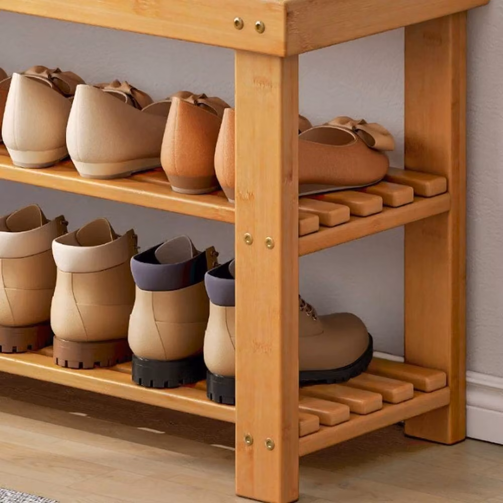 FORGEVIO 2-Tier Bamboo Shoe Rack and Seating Bench in Natural Beige – 2