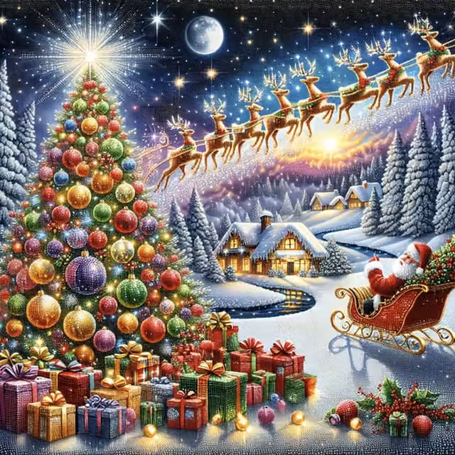Syntego Flying Reindeer Diamond Painting Kit in Multicolour and White