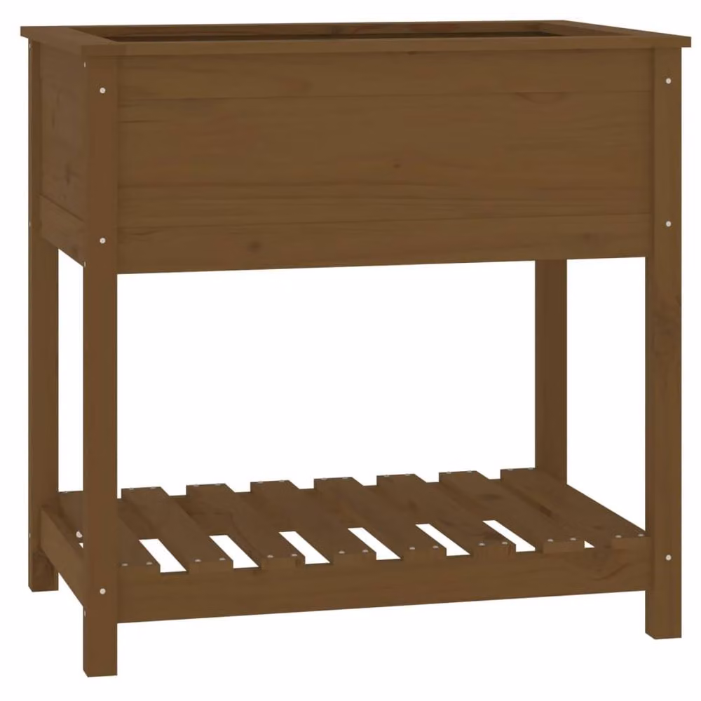 Berkfield Home Rustic Solid Wood Pine Planter with Shelf, Honey Brown, W: 82.5 cm, D: 54 cm, H: 81 cm – 2