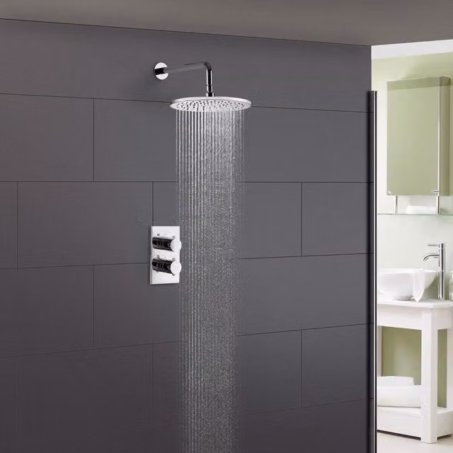 Nes Home Silver Chrome Concealed Thermostatic Mixer Valve with 200mm Round Shower Head
