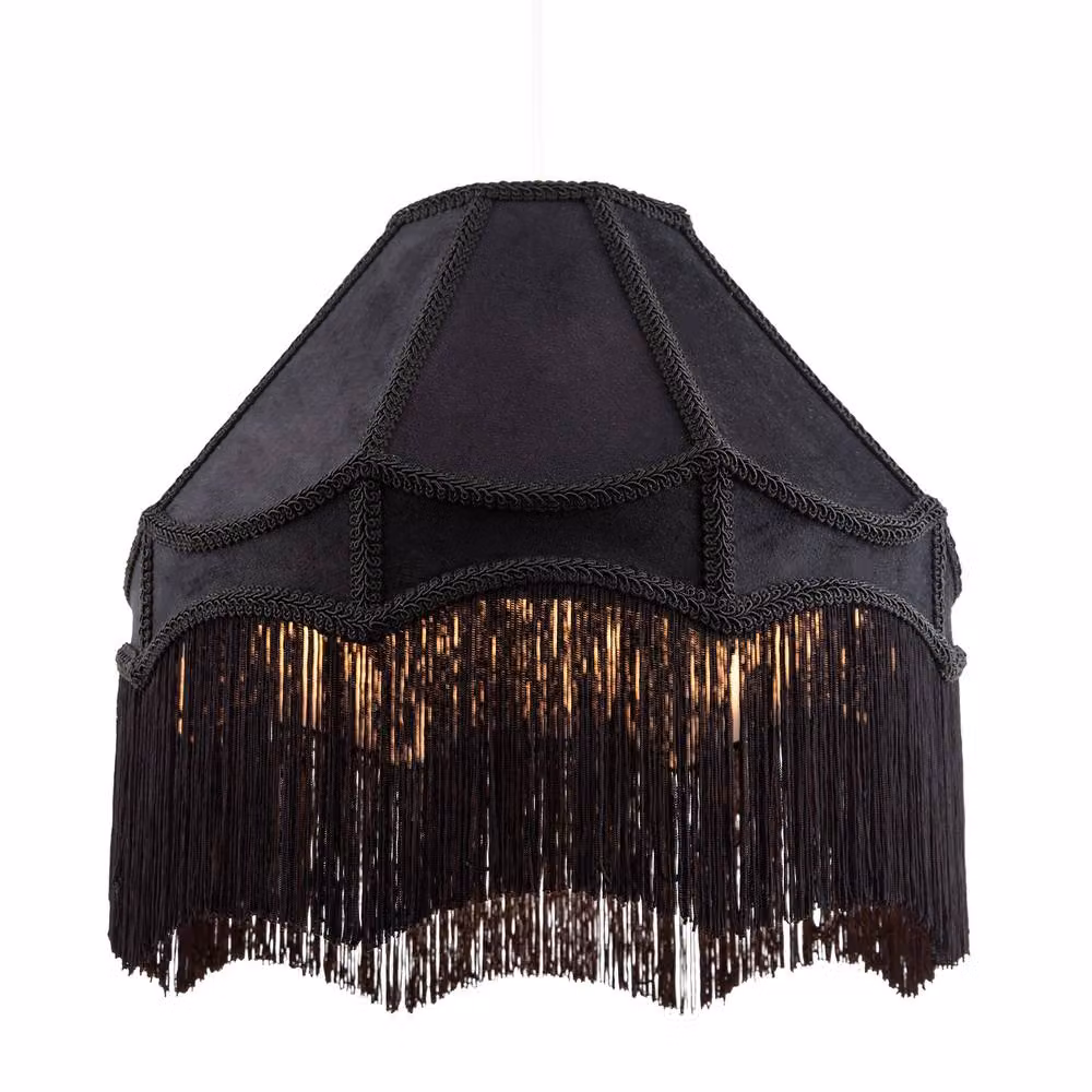 Happy Homewares Traditional Victorian Empire Soft Velvet Lamp Shade with Tassels in Black, Diameter: 30.48 cm – 2