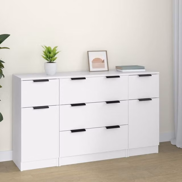 Berkfield Home 3 Piece White Matt MDF Sideboard Set