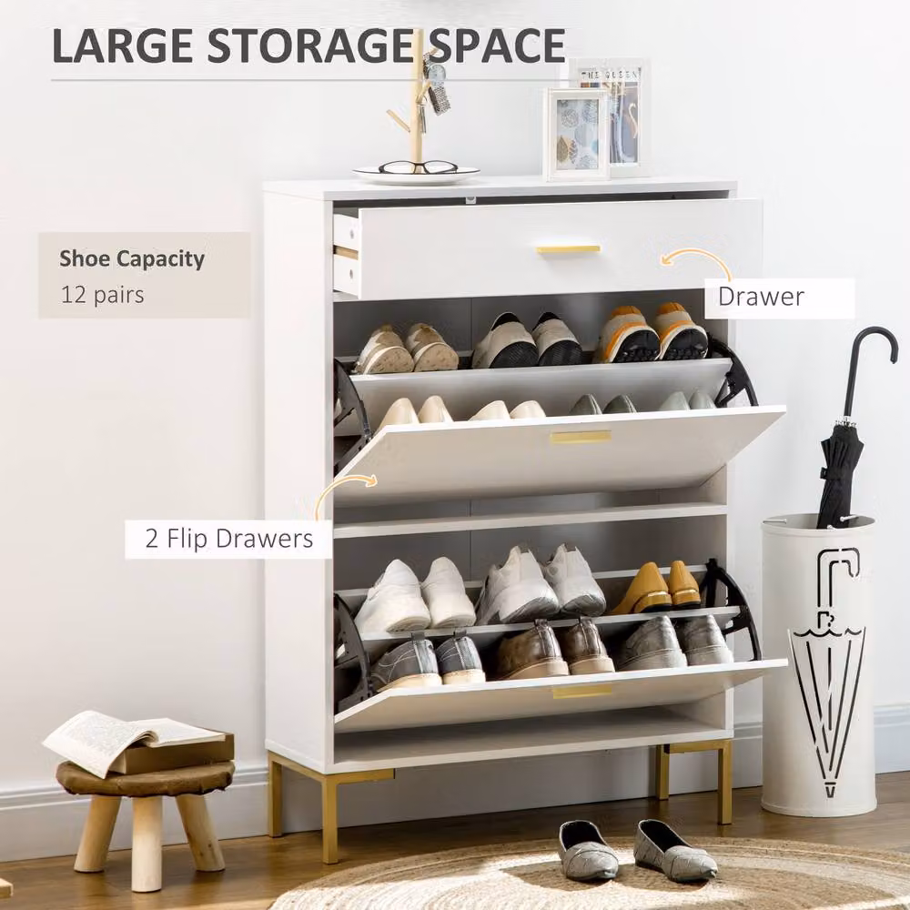 ERGOVEXA Slim White Shoe Storage Cabinet with 3 Tilting Compartments and Internal Shelves – 3