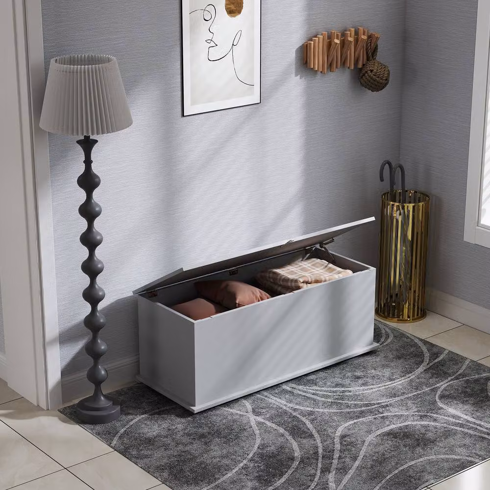 STILVORA Grey Storage Bench with Flip-Top Lid – 4
