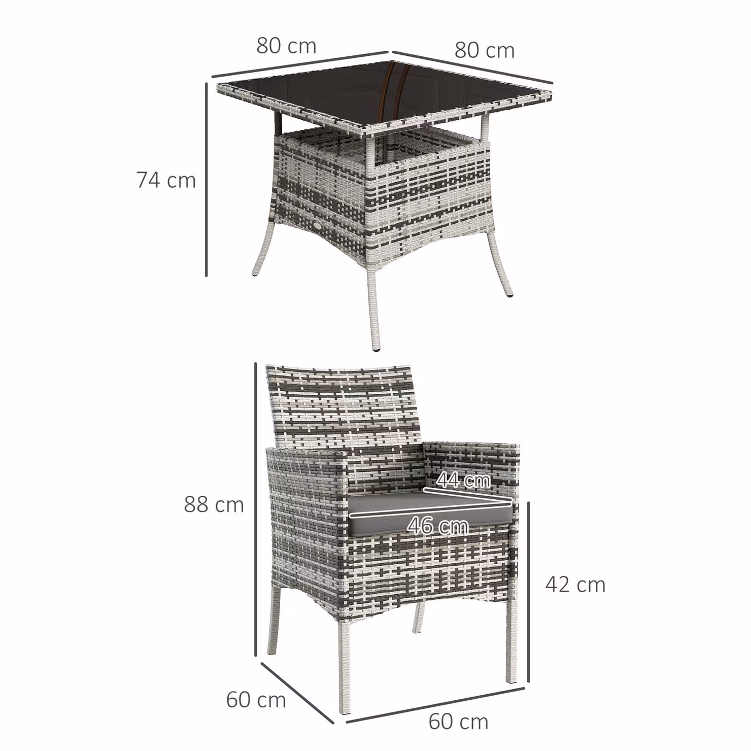 Outsunny 5 Piece Outdoor Dining Set with Tempered Glass Tabletop and 4 Armchairs in Grey – 3